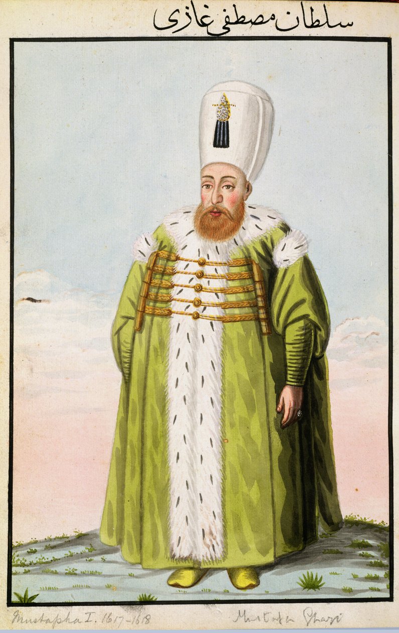 Mustapha I (1591-1639) Sulttaani 1617-18, 1622-23, sarjasta "Turkin keisarien muotokuvia", 1808 tekijältä John Young