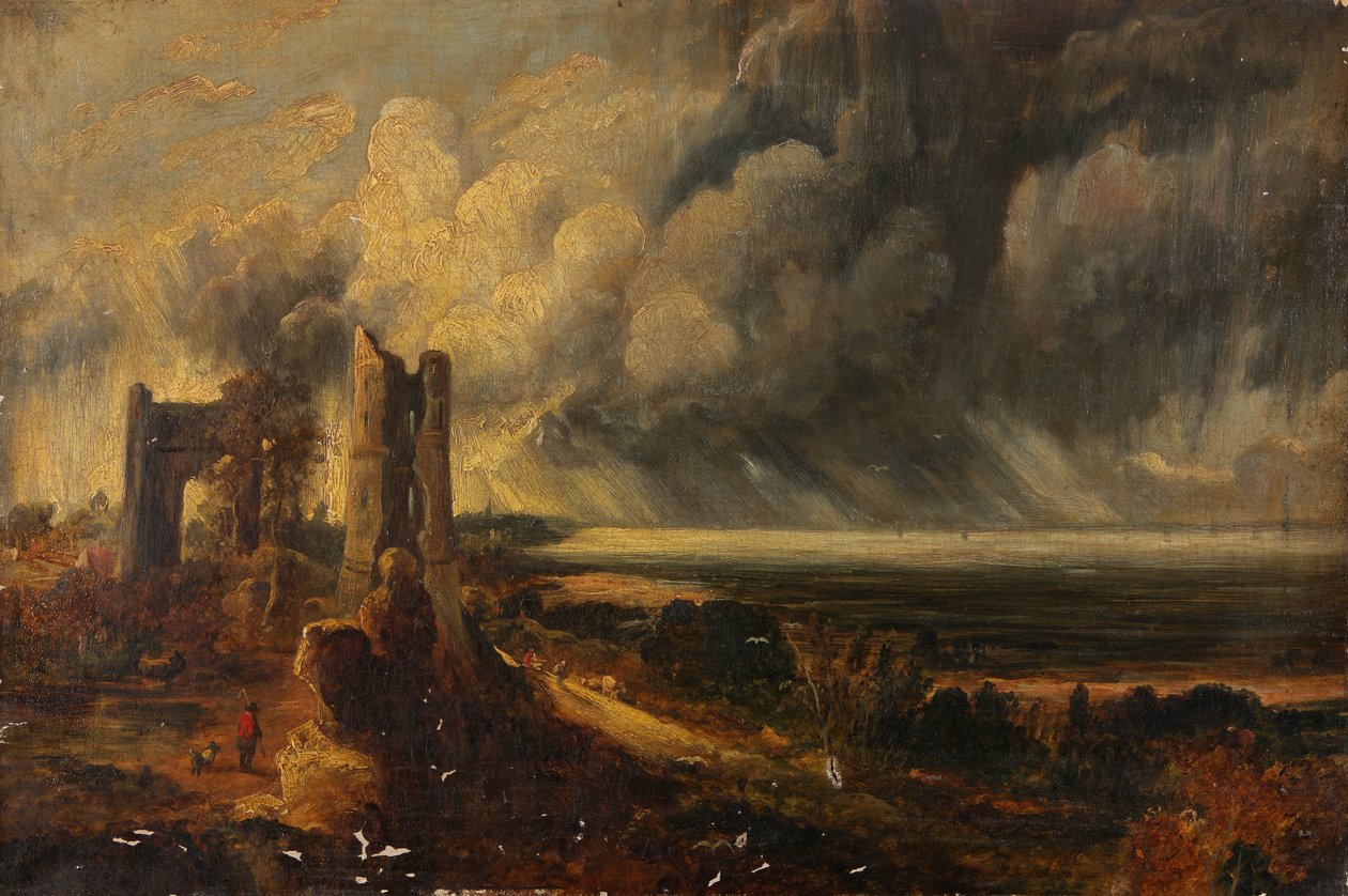 Hadleighin linna, Thamesin suu - aamu myrskyisän yön jälkeen (öljy kankaalle) (oil on canvas) tekijältä John (after) Constable