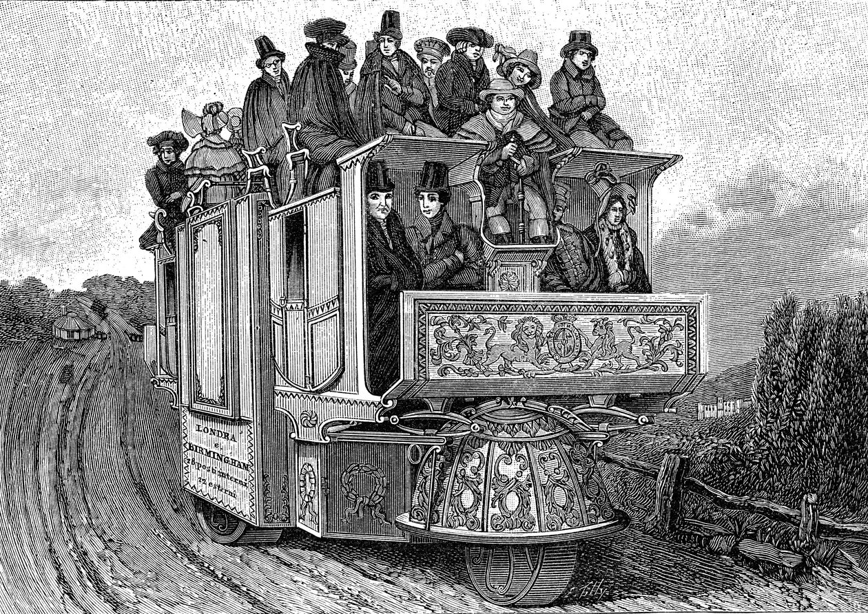 Dr. William Churchin (n. 1778-1863) kolmipyöräinen mekaaninen auto, valmistettu Birminghamissa vuonna 1833 (Englanti). Kaiverrus 1895 tekijältä John (after) Cooke