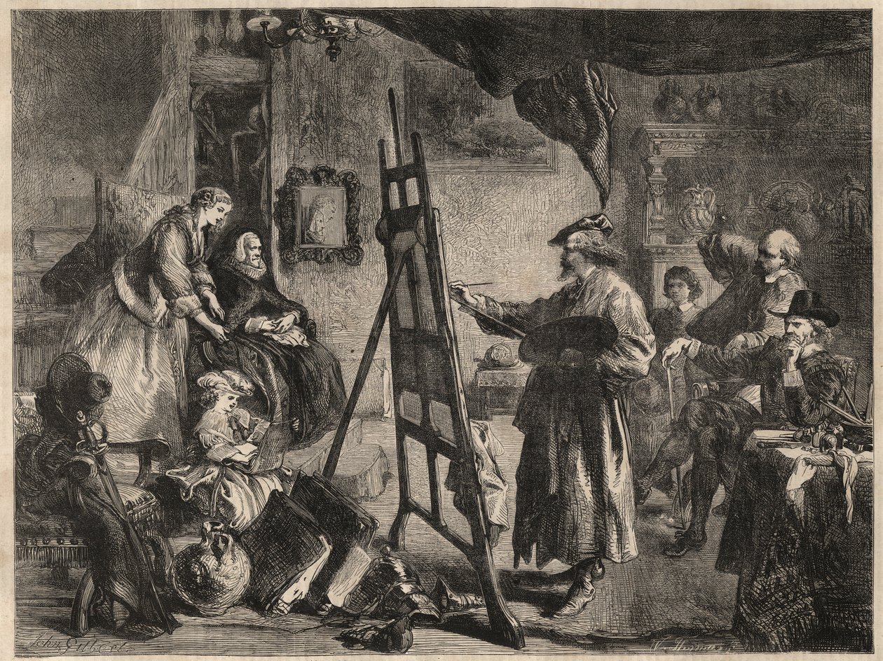 REMBRANDTIN STUDIO - kaiverrus J. Gilbertin maalauksen jälkeen - l