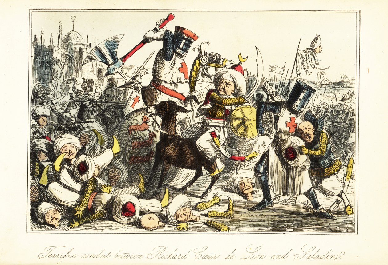 Kuningas Richard I taistelee Saladinia vastaan Arsufin (Azotus) taistelussa Palestiinassa tekijältä John (after) Leech