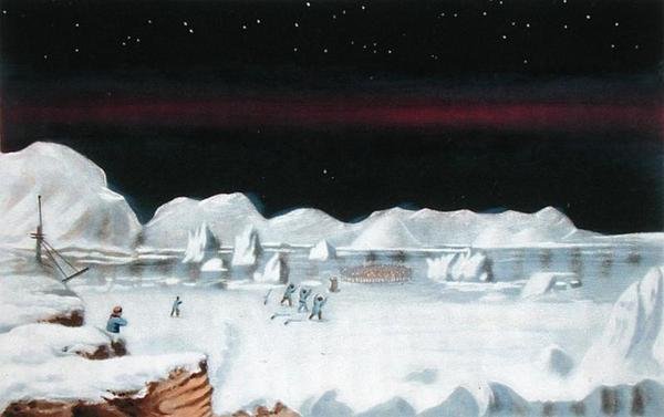 Ensimmäinen viestintä Boothia Felixin alkuperäisasukkaiden kanssa, Sir John Rossin (1777-1856) kirjoituksesta "Kertomus toisesta matkasta luoteisväylää etsimään" (litografia) tekijältä John (after) Ross