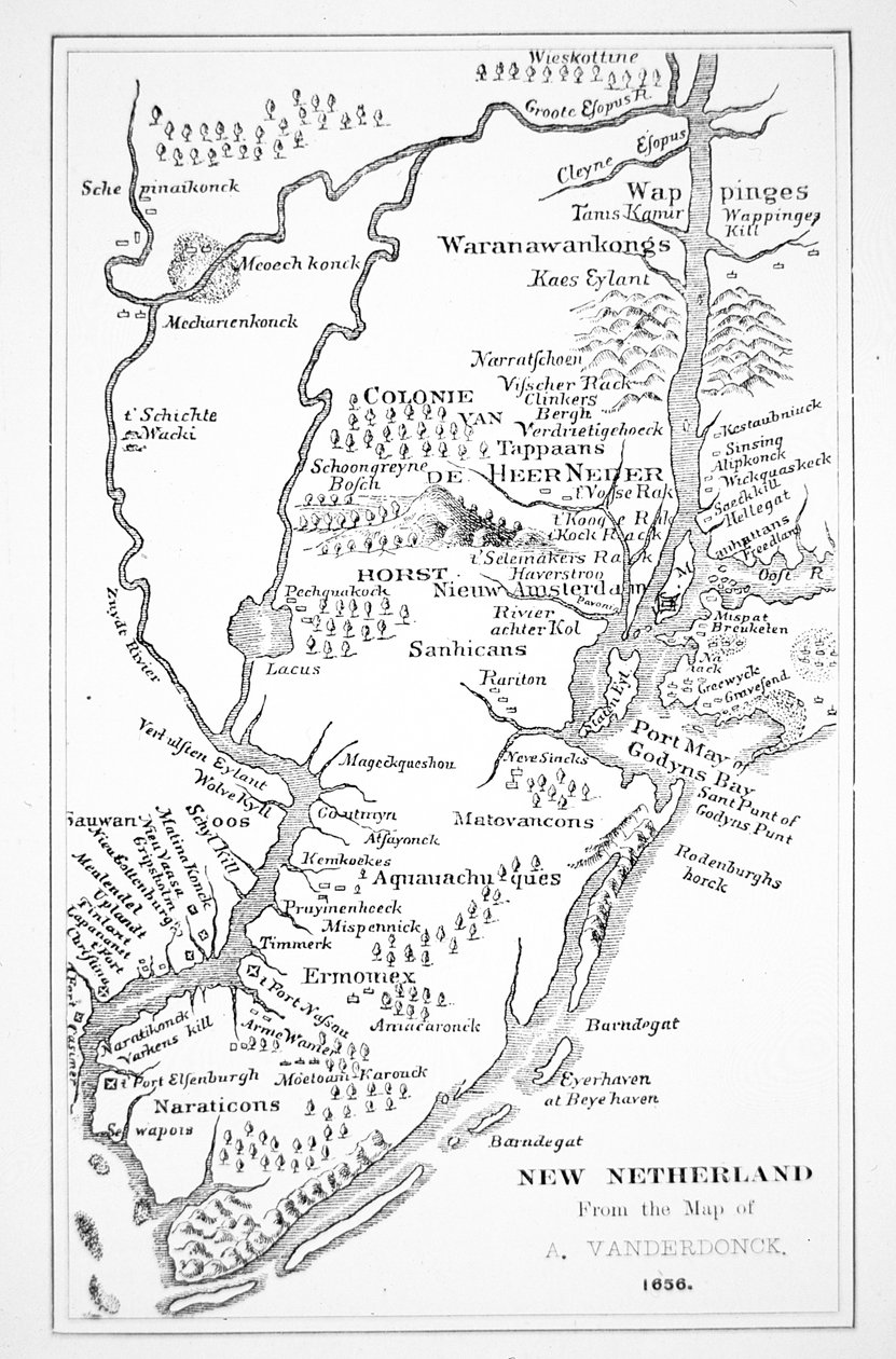 Siirtomaa-Amerikka: Hollannin Uuden Alankomaiden siirtomaa (litho) tekijältä John (after) Vanderbank