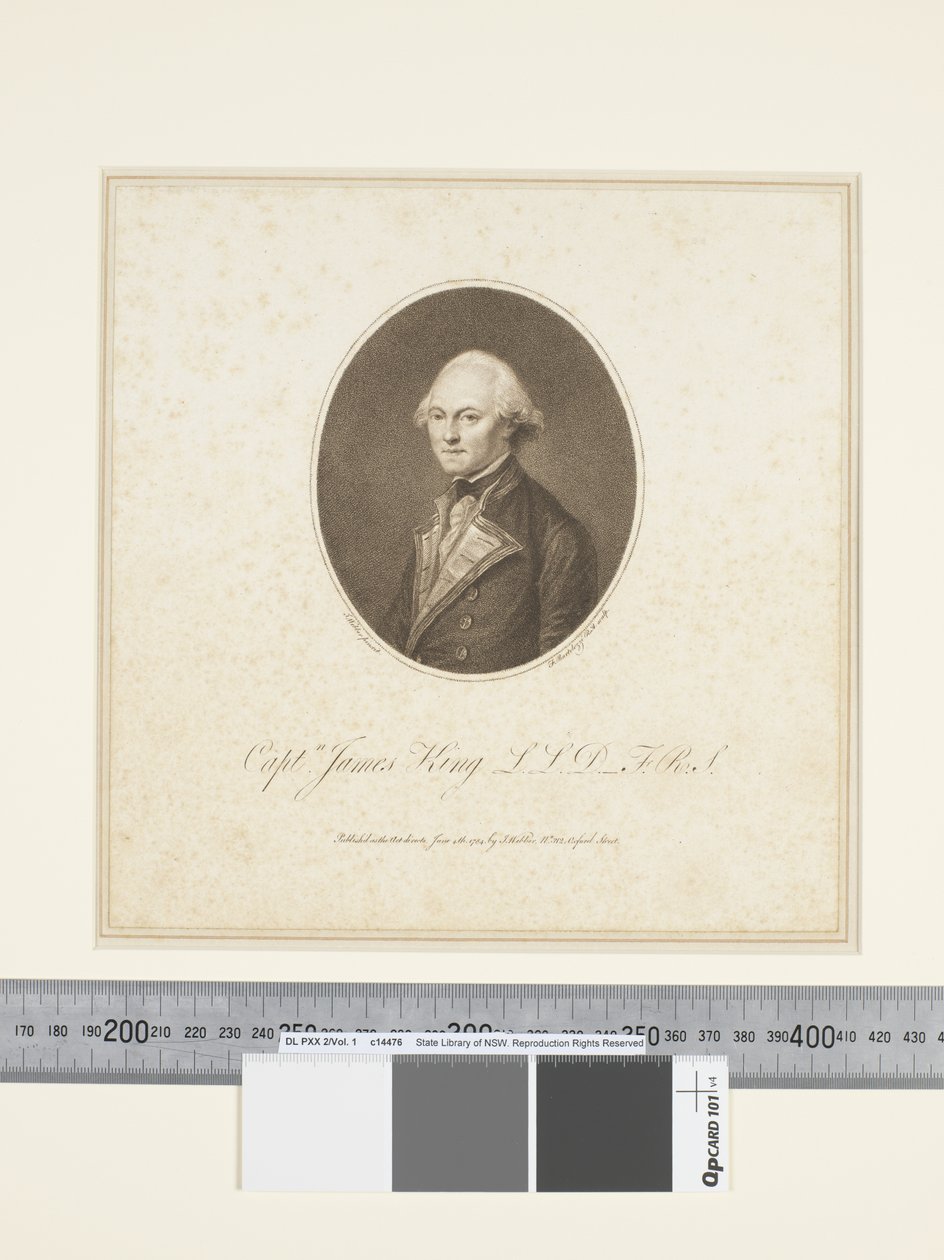 III. Kapteeni James King, kaiverrus Francesco Bartolozzi (1727–1815), n. 1773–84 (kaiverrus) tekijältä John (after) Webber