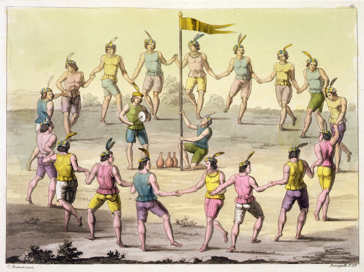 Mga Chilean Indian na Gumagawa ng Seremonyal na Sayaw (ukit)finn tekijältä John (after) White