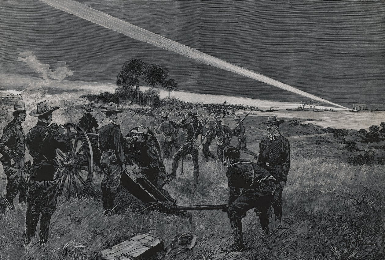 Amerikkalaiset joukot laskeutuvat Daiquirin lahdelle, tykistö avautuu 24. kesäkuuta tekijältä Walter Charles Mills