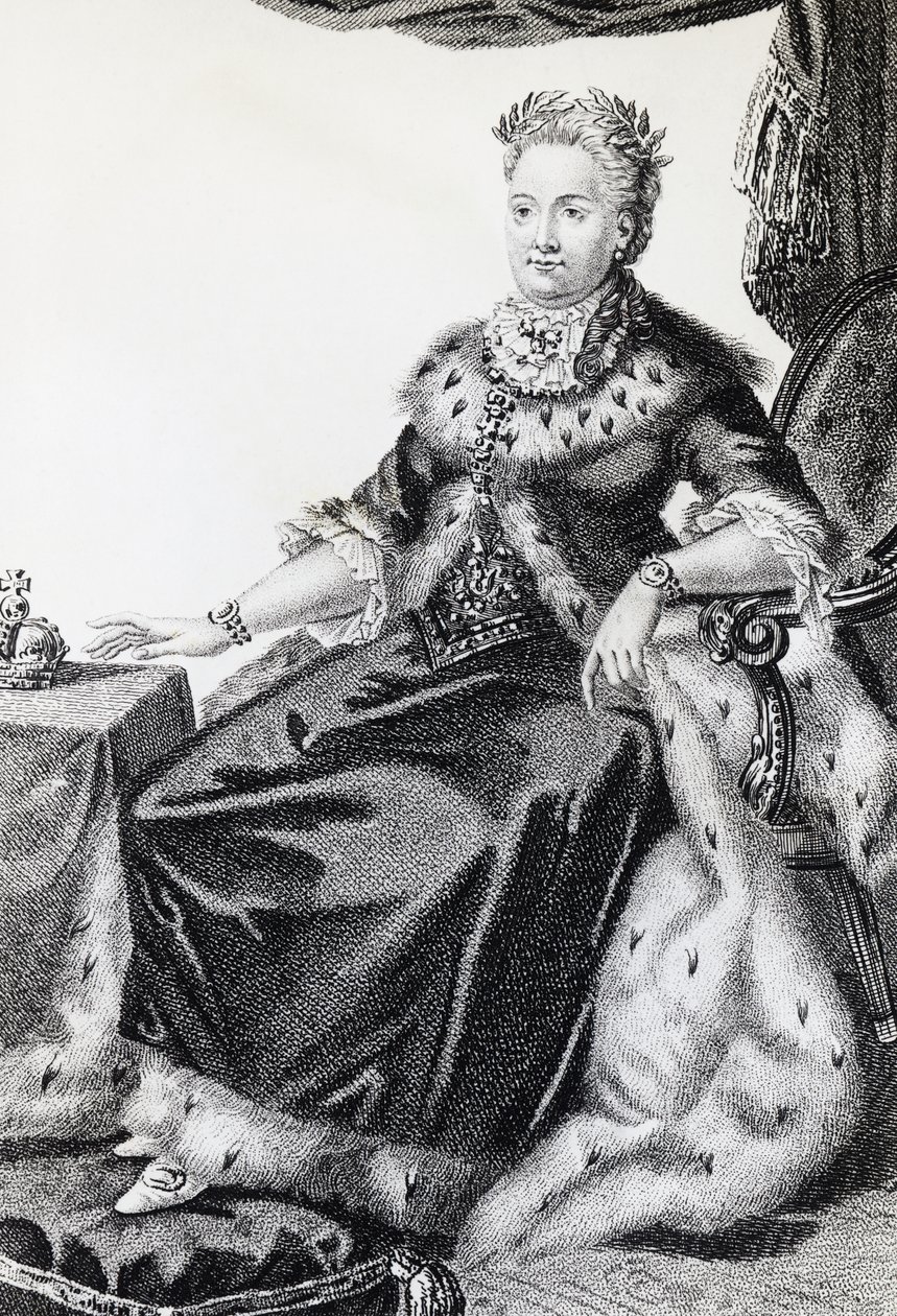 Katariina II, syntynyt Sophie Friederike Auguste (1729-1796), Venäjän keisarinna, kaiverrus tekijältä Walter Charles Mills