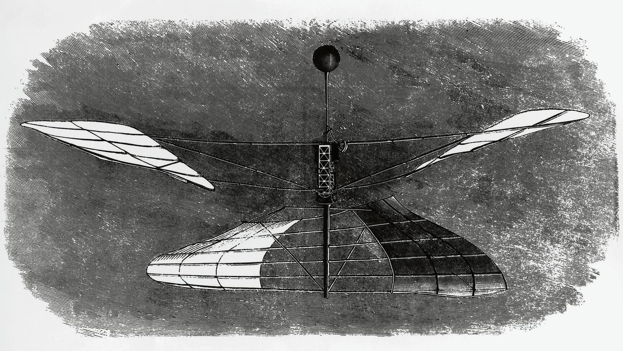 Enrico Forlanini -helikopteri (1848-1930), mustepiirustus, Italia tekijältä Walter Charles Mills