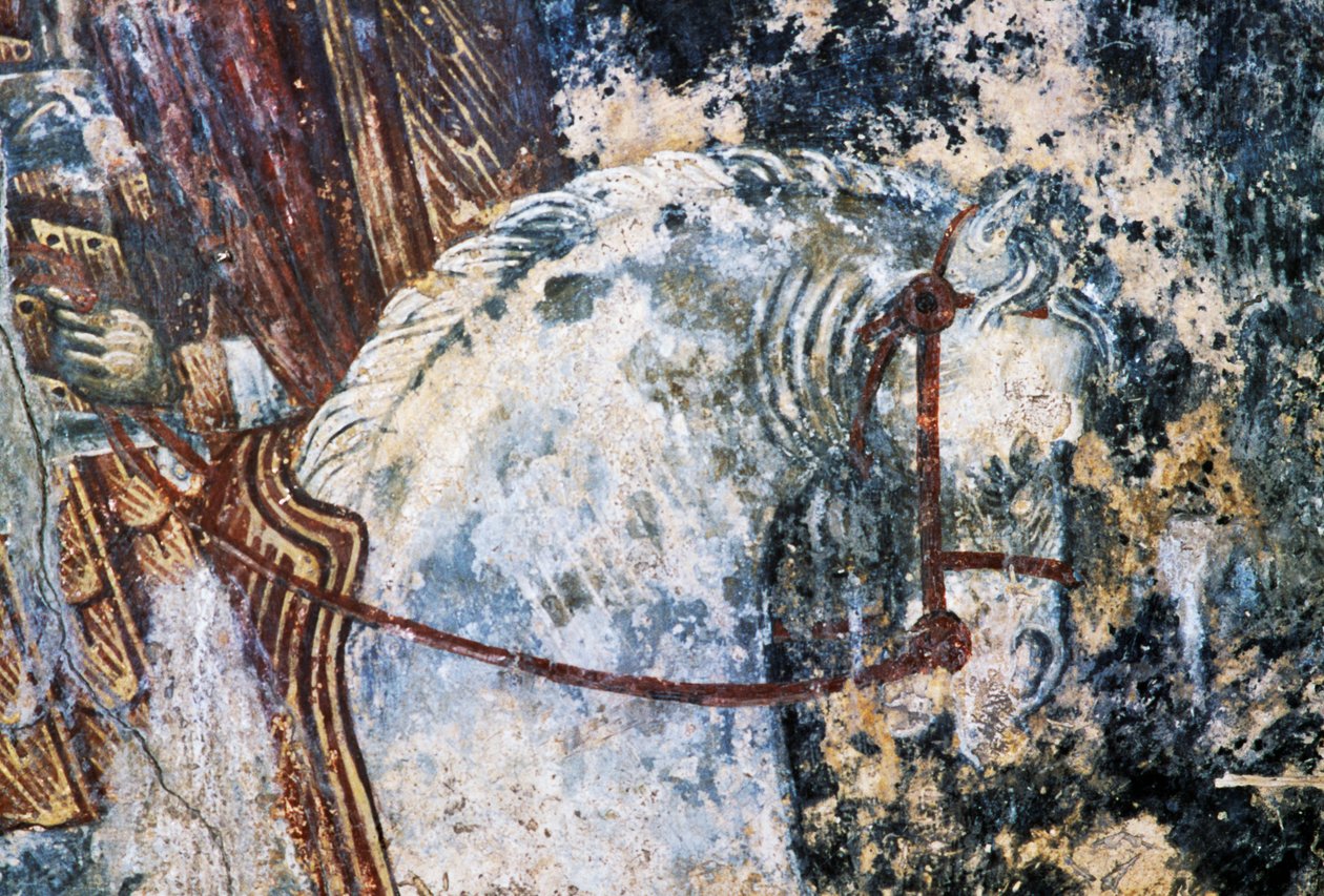 Hevonen, vaurioitunut fresko katossa Agios Vasileiosin kirkossa, Vavouledo, Kreeta, Kreikka (kuva) tekijältä Walter Charles Mills