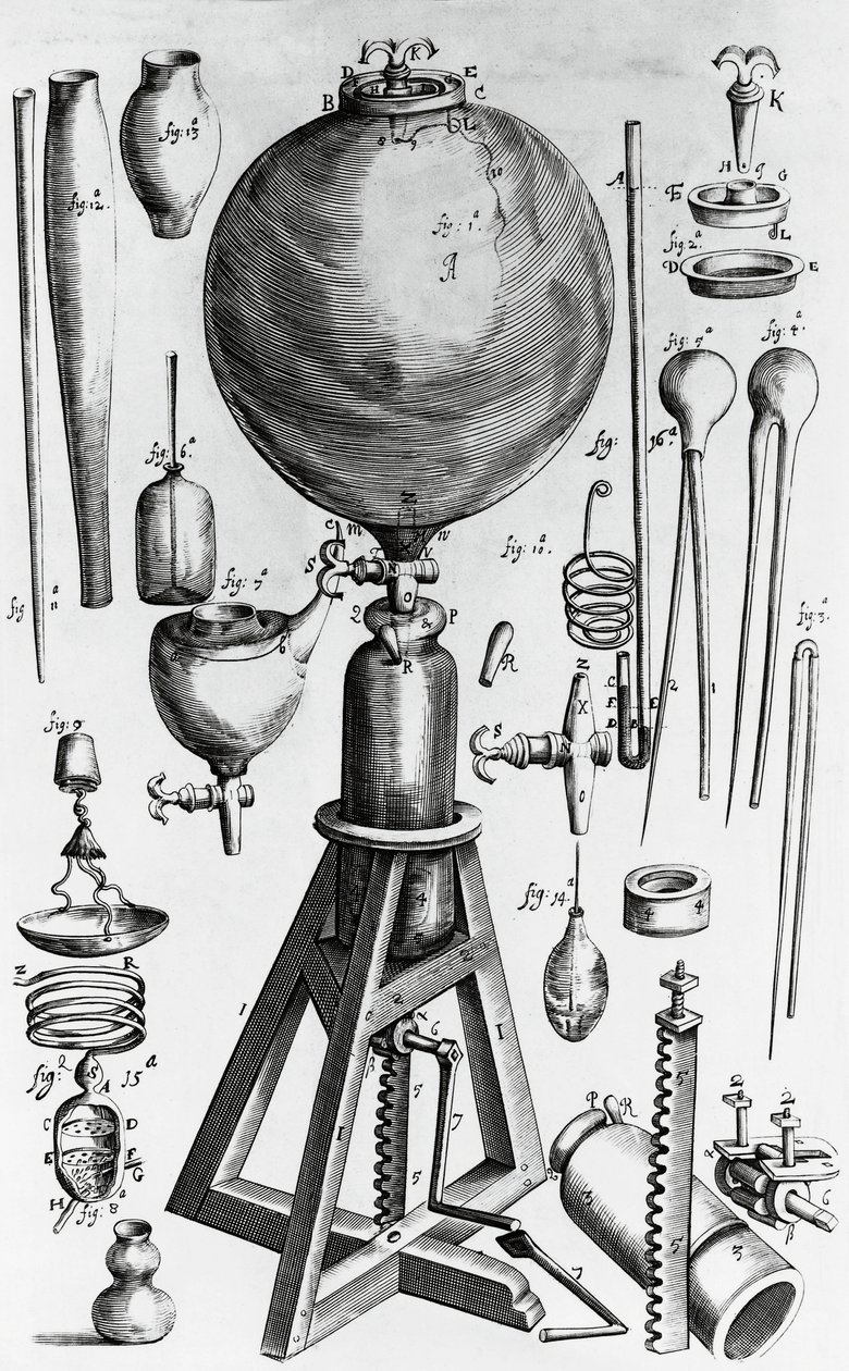 Robert Boylen (1627-1691) uudet fysikaalis-mekaaniset ilmakokeet, kaiverrus tekijältä Walter Charles Mills