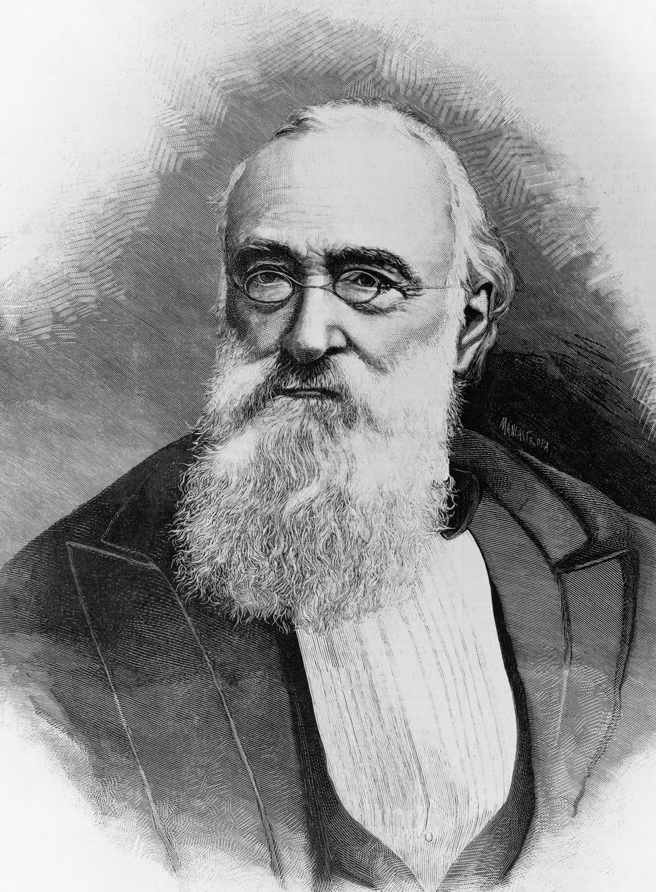 Italian valtiomiehen ja Italian kuningaskunnan pääministerin Agostino Depretisin (1813-1887) muotokuva, kaiverrus Michele Schembochen valokuvan jälkeen (toiminut 1856 - noin 1906) tekijältä Walter Charles Mills