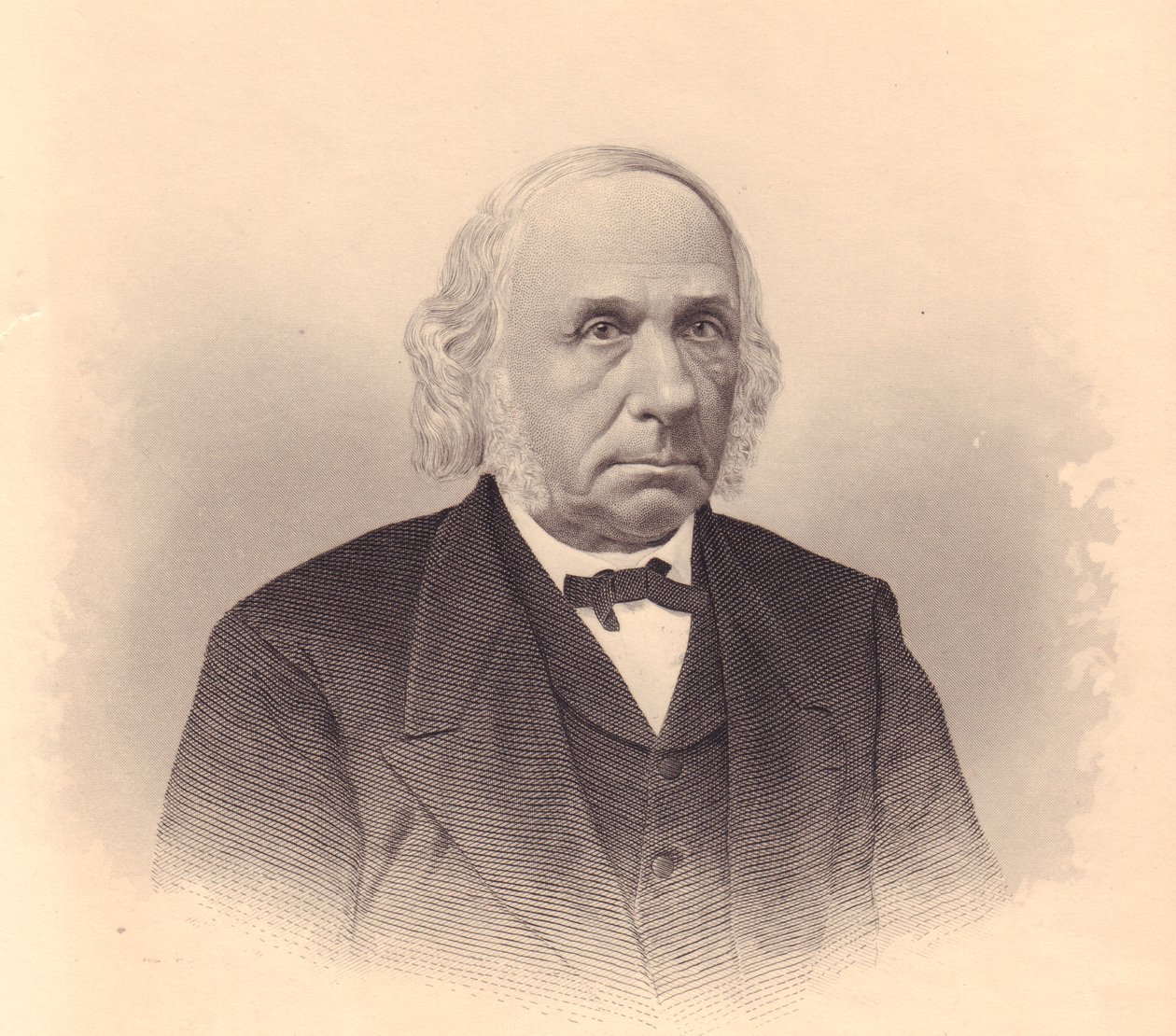 Amerikkalaisen teollisuusmiehen ja metodistipastorin Thomas T Taskerin (1799-1892) muotokuva, FE Jonesin kaiverrus ladies