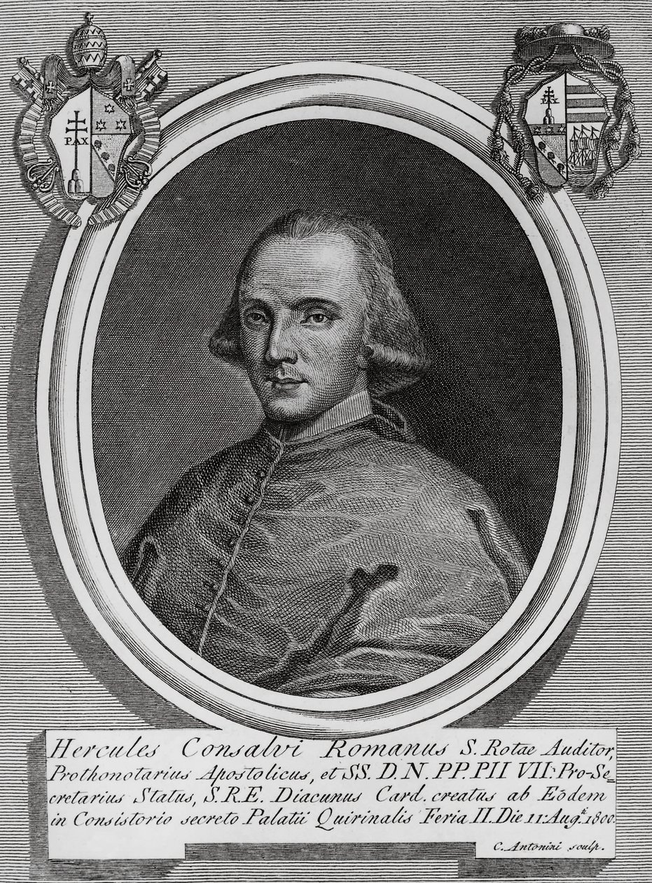 Ercole Consalvin (1757-1824), italialaisen kardinaalin ja poliitikon muotokuva, Carlo Antoninin kaiverrus tekijältä Walter Charles Mills