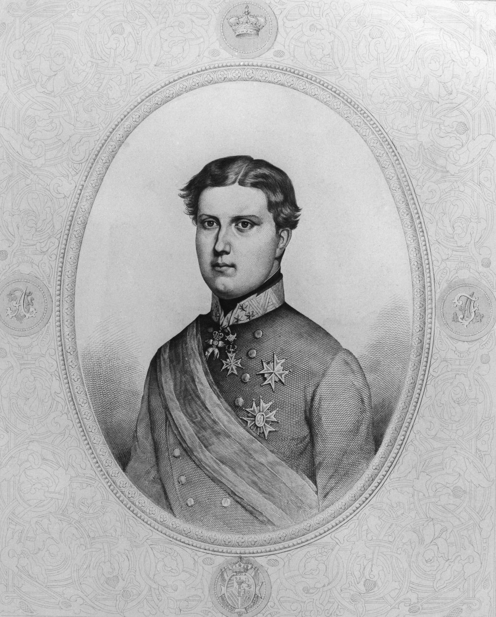 Habsburg-Lothringenin Ferdinand IV:n (1835-1908), Toscanan viimeisen suurherttuan (1859-1860) muotokuva, kaiverrus. tekijältä Walter Charles Mills