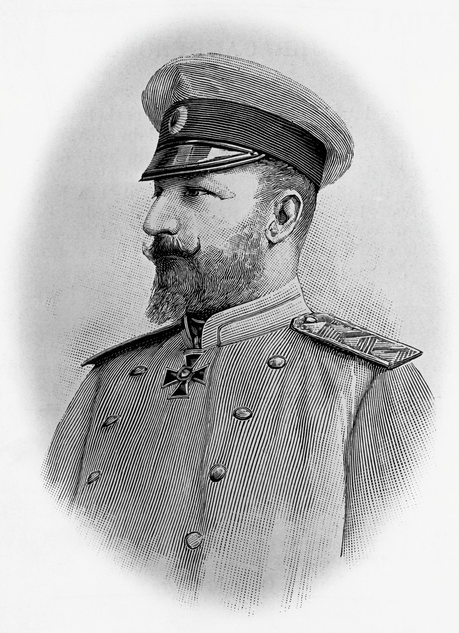 Bulgarian tsaarin Ferdinand I:n (1861-1948) muotokuva, kaiverrus tekijältä Walter Charles Mills