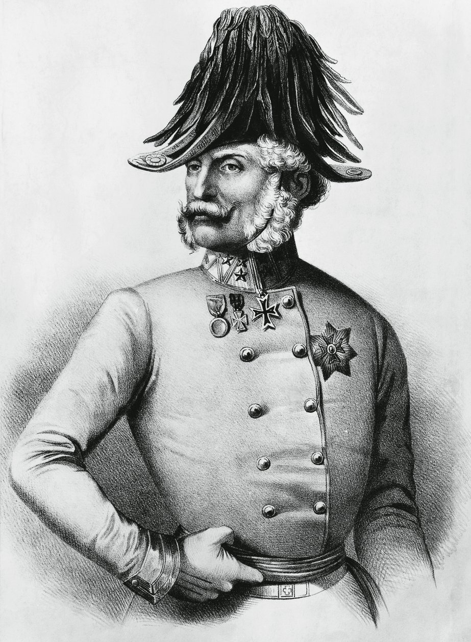 Itävaltalais-Unkarin kenraalin ja poliitikon Ferencz Gyulain (1798-1868) muotokuva, kaiverrus tekijältä Walter Charles Mills