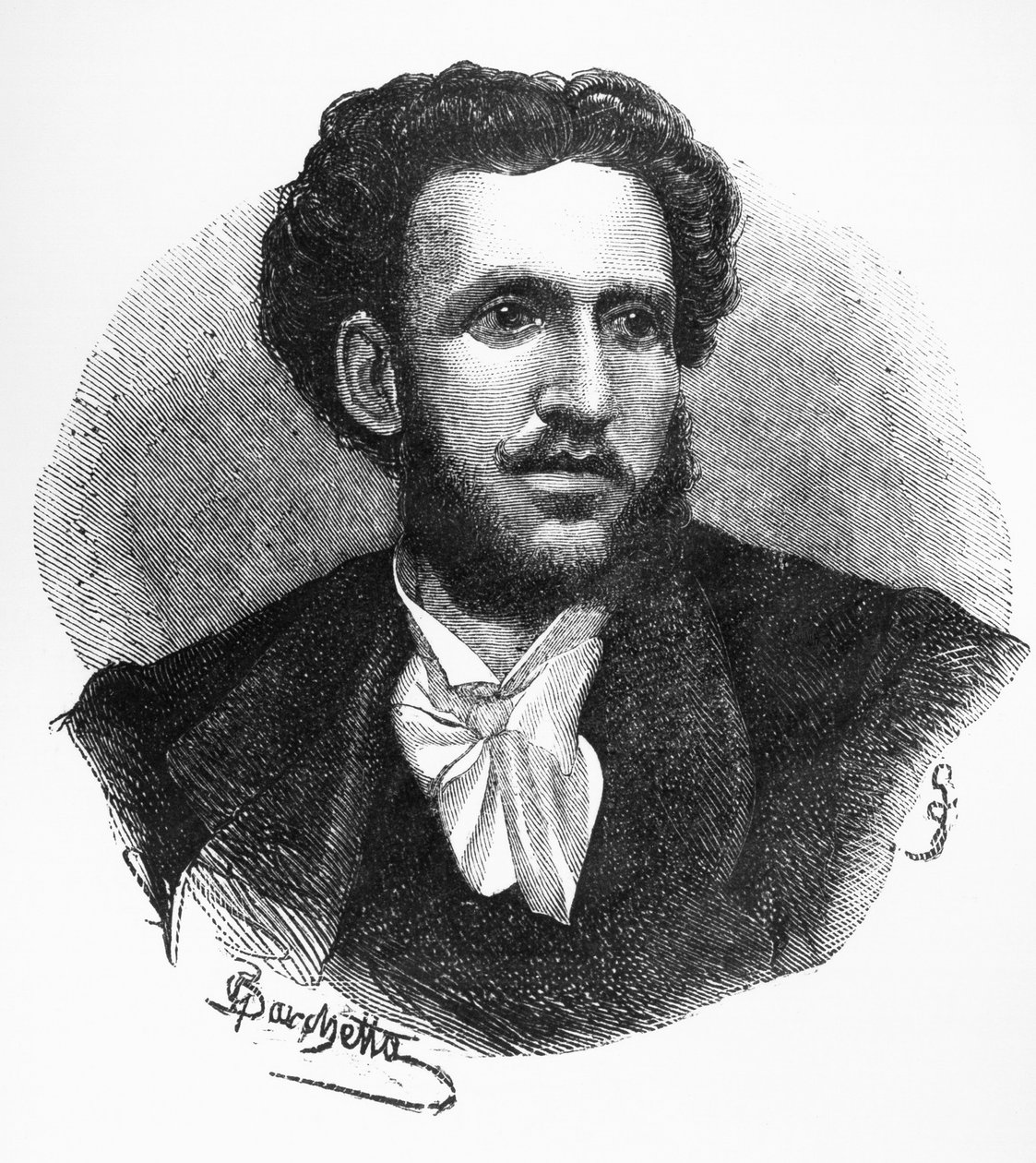 Iginio Ugo Tarchettin (1839-1869), italialaisen kirjailijan, runoilijan ja toimittajan muotokuva, kaiverrus tekijältä Walter Charles Mills