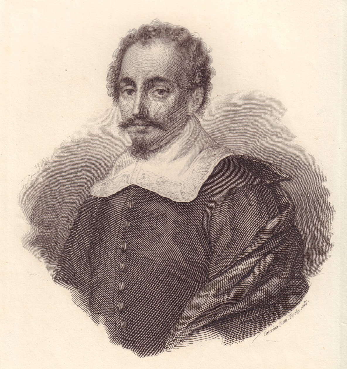 Italian maantieteilijä Jacopo Cantelli (1643-1695) muotokuva, Caterina Piotti-Pirolan kuparikaiverrus tekijältä Walter Charles Mills