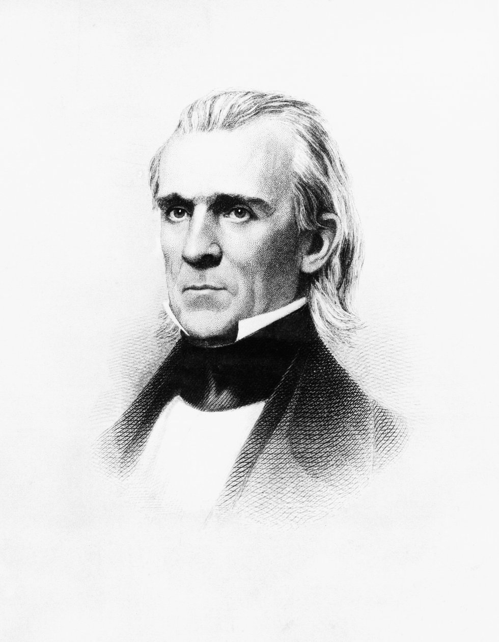 Muotokuva James Knox Polkista (1795-1849), yhdysvaltalaisesta lakimiehestä ja poliitikosta, joka toimi Yhdysvaltain 11. presidenttinä vuosina 1845-1849, kaiverrus Mathew Bradyn (1822-1896) dagerrotypian mukaan tekijältä Walter Charles Mills