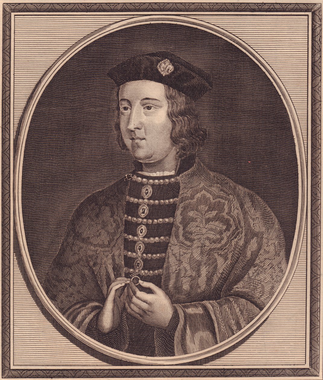 Englannin kuninkaan Edward IV:n (1442-1483) muotokuva, John Goldarin (1729-1795) kuparikaiverrus tekijältä Walter Charles Mills