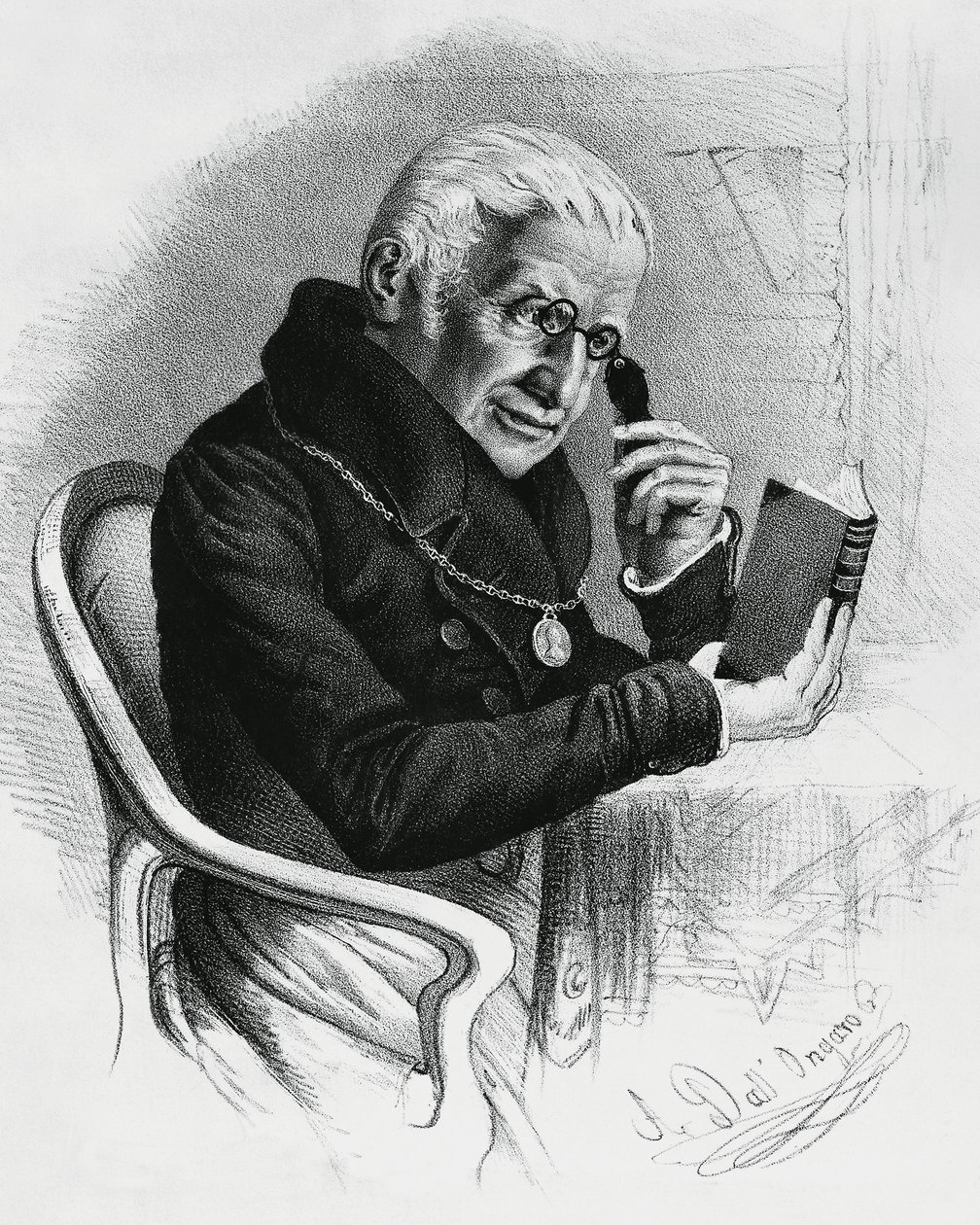 Lorenzo Rondolinin (1752-1844), italialaisen lääkärin ja kirjailijan muotokuva, piirustus Antonio Dall