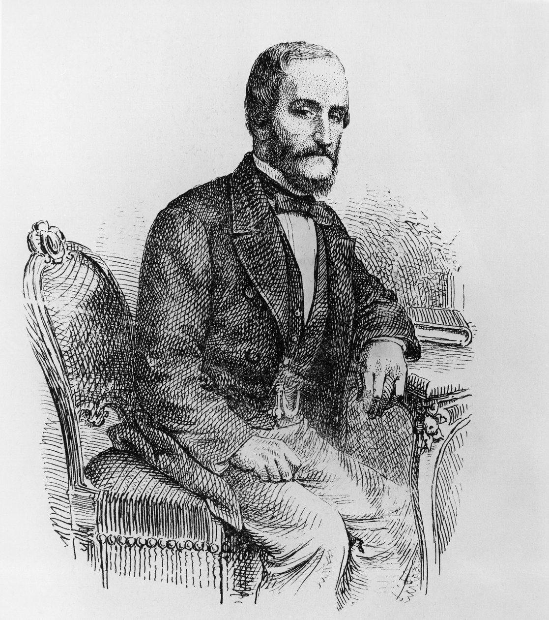 Raffaele Busacca dei Gallidoro (1810-1893), italialainen poliitikko ja taloustieteilijä, muotokuva, kaiverrus tekijältä Walter Charles Mills