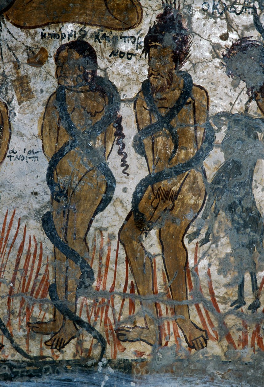 Kirottujen rangaistus, yksityiskohta Agia Paraskevin kirkosta, Voutas, Kreeta, Kreikka (kuva) tekijältä Walter Charles Mills