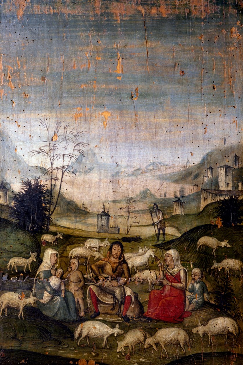 Kohtaus Vanhasta testamentista, maalattu taulu, yksityiskohta Old Sacristy -kaapeista, Pyhän Marian armollisen kirkon (UNESCO World Heritage List, 1980), Milano. Italia tekijältä Walter Charles Mills