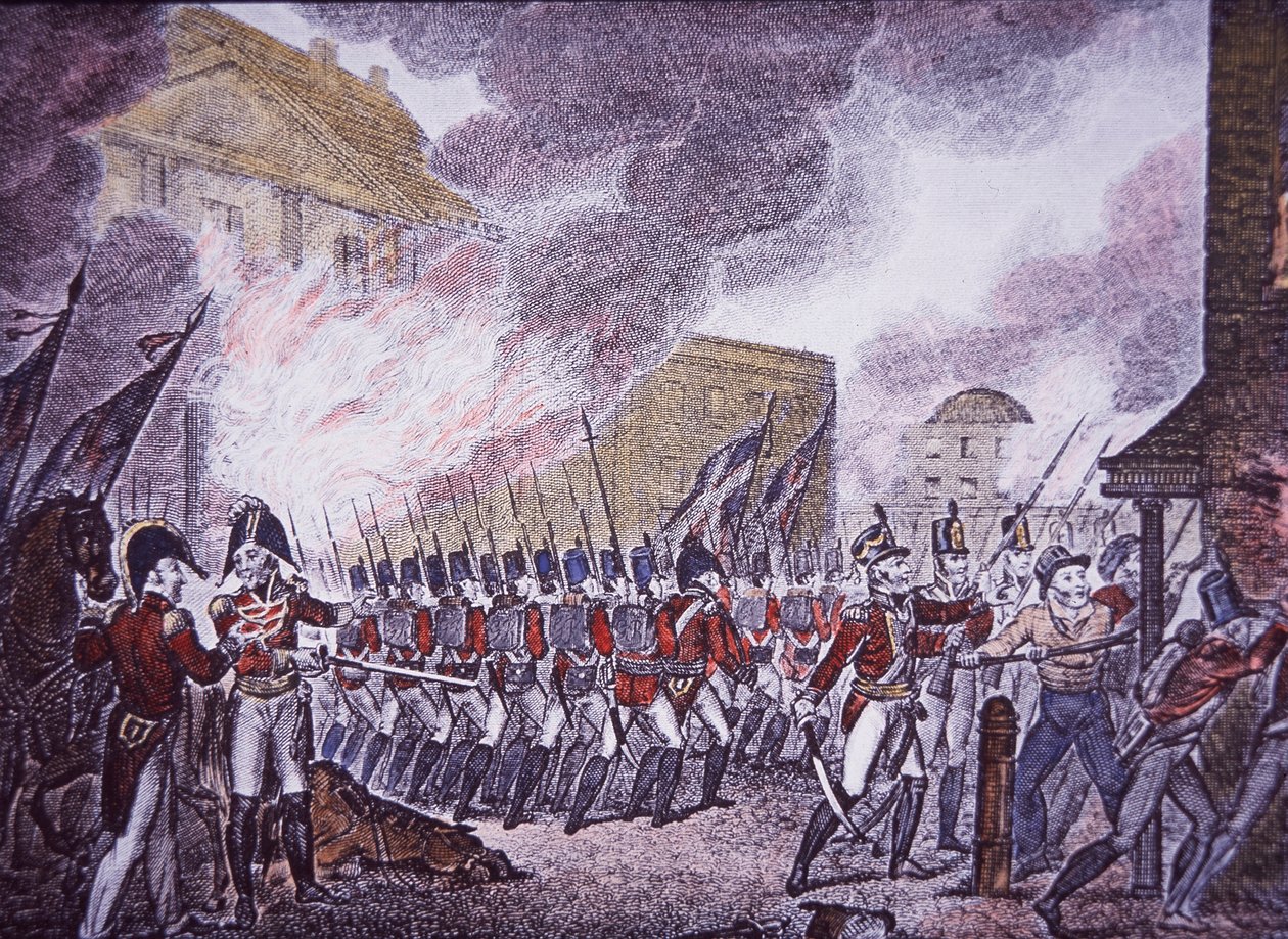 The Burning of Washington (värillinen kaiverrus) tekijältä Walter Charles Mills