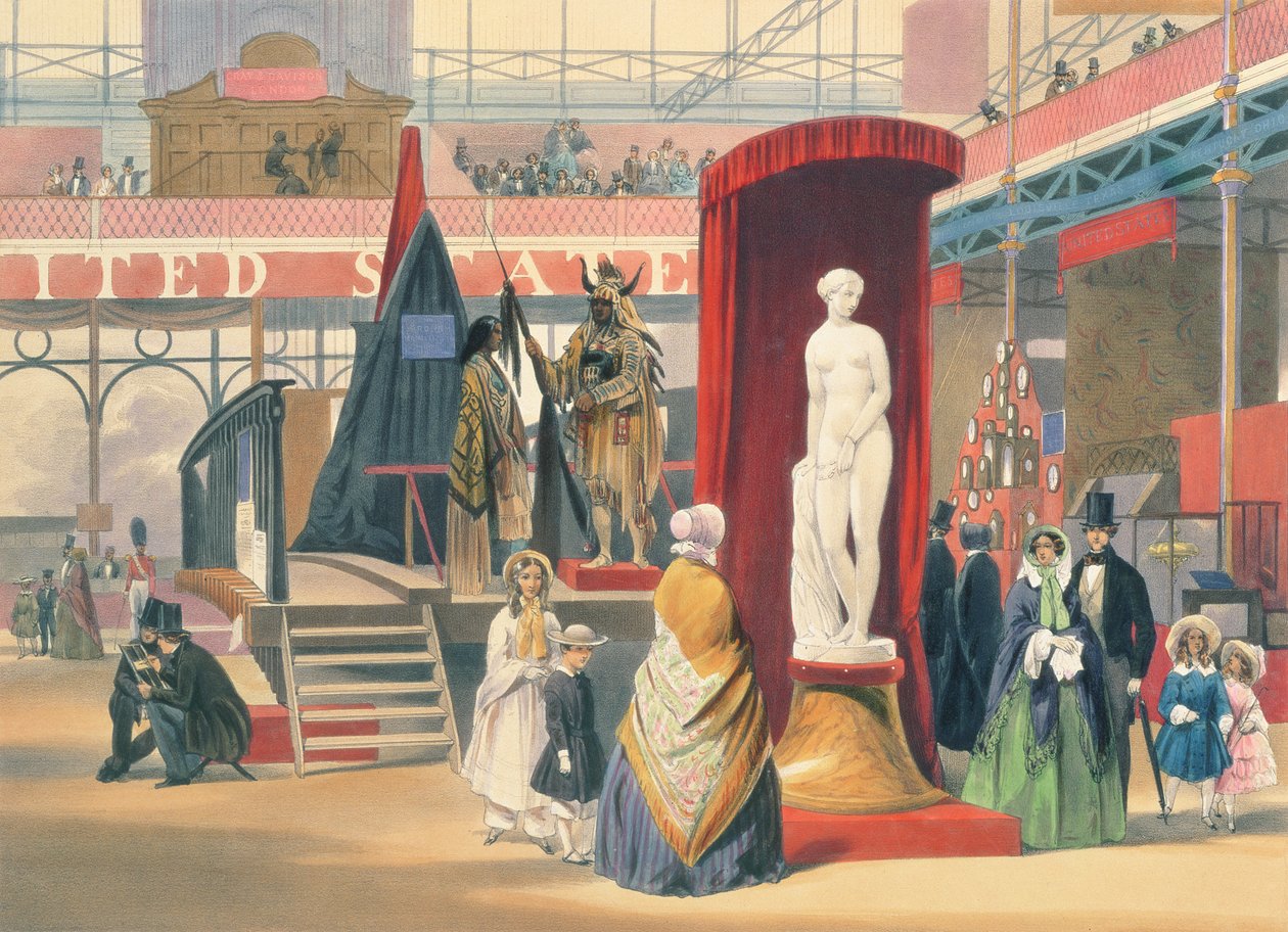 Näkymä Hiram Powerin (1805-73) "Kreikan orjasta" -veistos Yhdysvalloissa vuoden 1851 suuren näyttelyn osassa, Dickinsonin kattavista kuvista (värilitho) tekijältä John Absolon