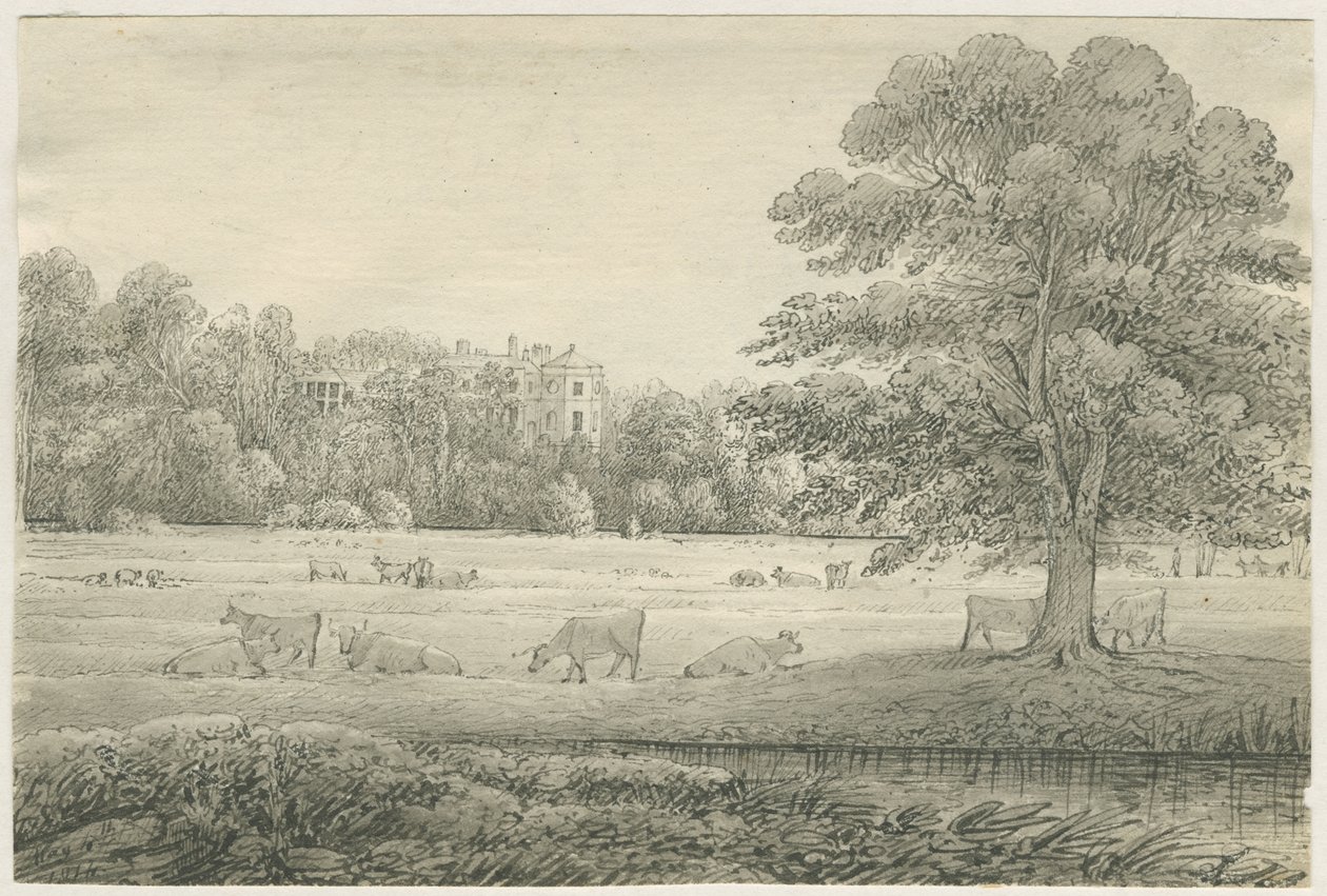 Hagley Hall: kynä- ja pesupiirustus, 4. toukokuuta 1814 tekijältä John Allport
