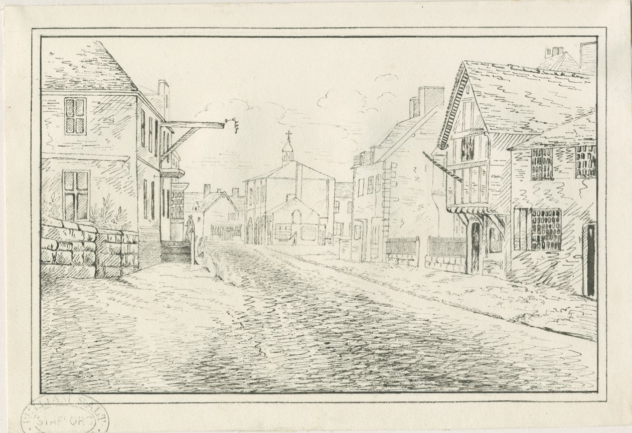 Rugeley Town - Wolseleyn silta Lichfield Roadille: kynä- ja mustepiirustus, nd [1814] tekijältä John Allport