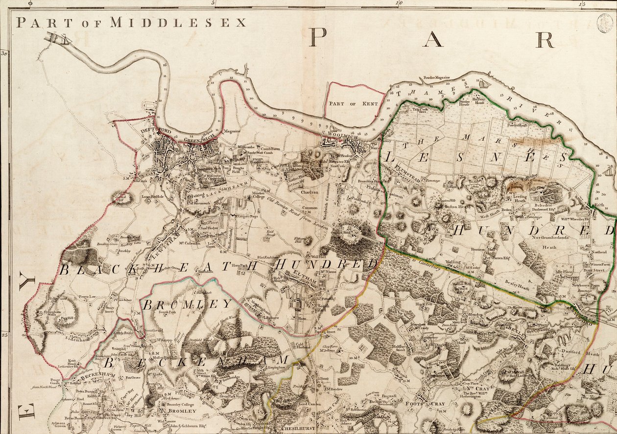 Kartta Greenwichistä Erithiin, Lontoo tekijältä John Andrews