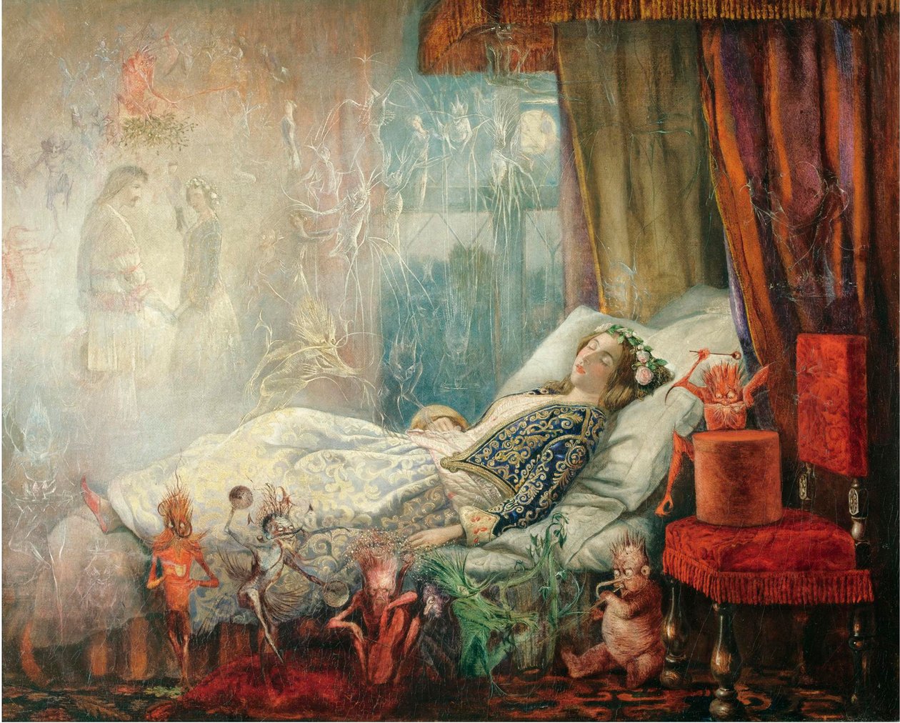 ""Le reve apres le bal masque"" (Unelma naamiopallon jälkeen) Peinture de John Anster Fitzgerald (1832-1906), - Öljy kankaalle, 35,5x44,5 - Yksityiskokoelma tekijältä John Anster Fitzgerald