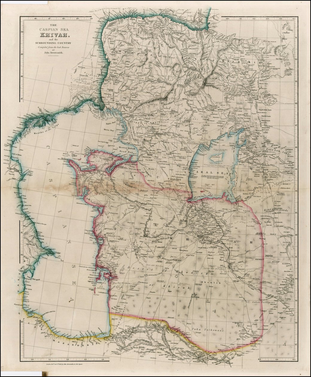 John Arrowsmithin vuonna 1842 laatima kartta Kaspianmerestä, Khivahista ja ympäröivästä maasta. tekijältä John Arrowsmith