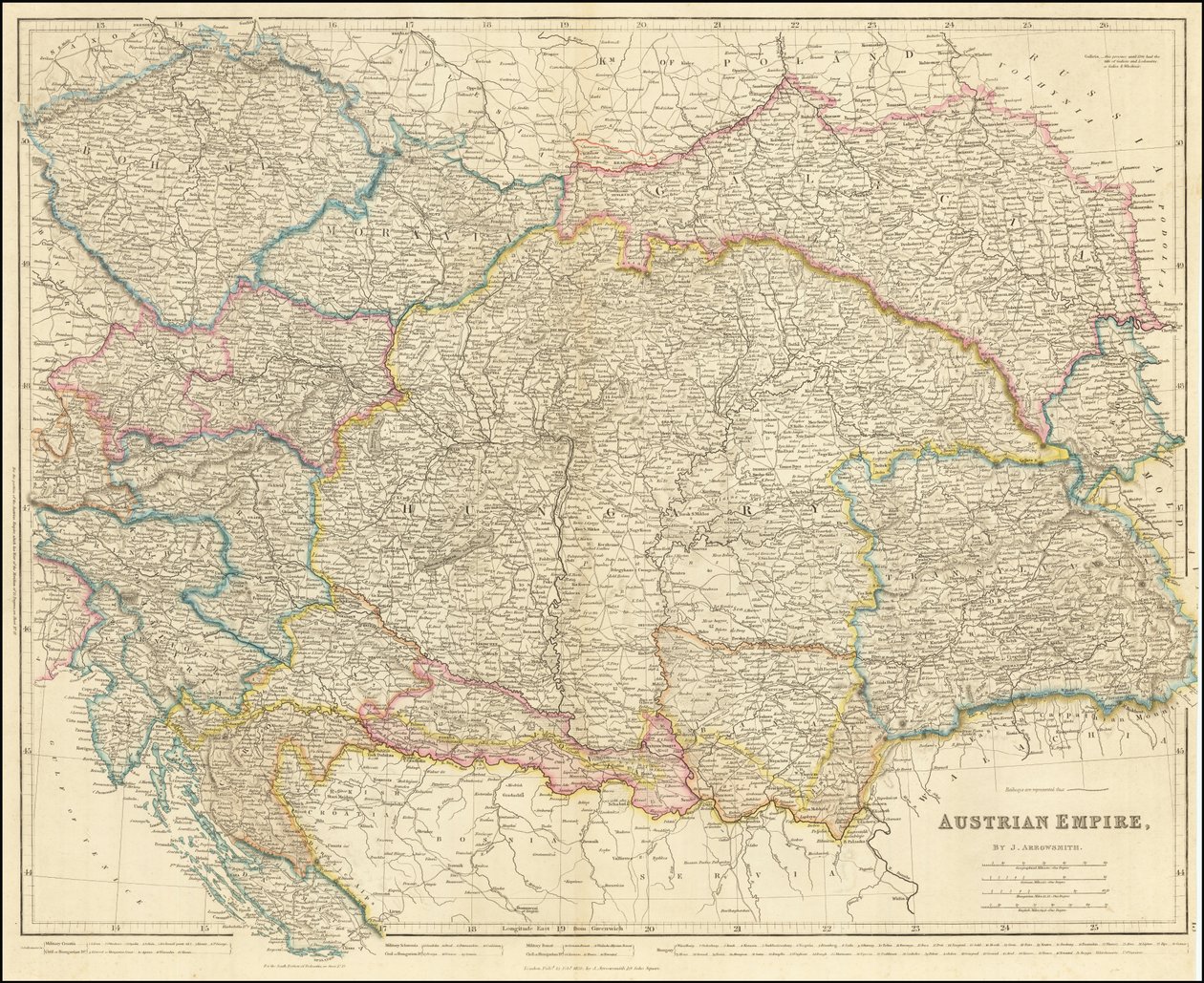 John Arrowsmithin laatima Itävallan valtakunnan kartta vuodelta 1858. tekijältä John Arrowsmith