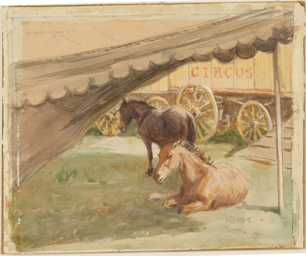 Kaksi hevosta lepäämässä, 1884 tekijältä John Atkinson