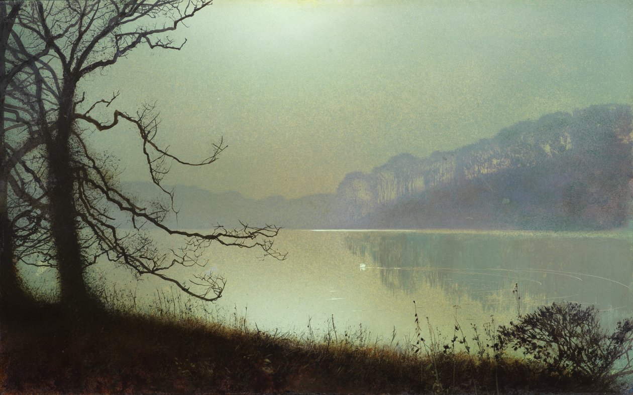 Järven rannalla, Moonlight (öljy kortille) tekijältä John Atkinson Grimshaw