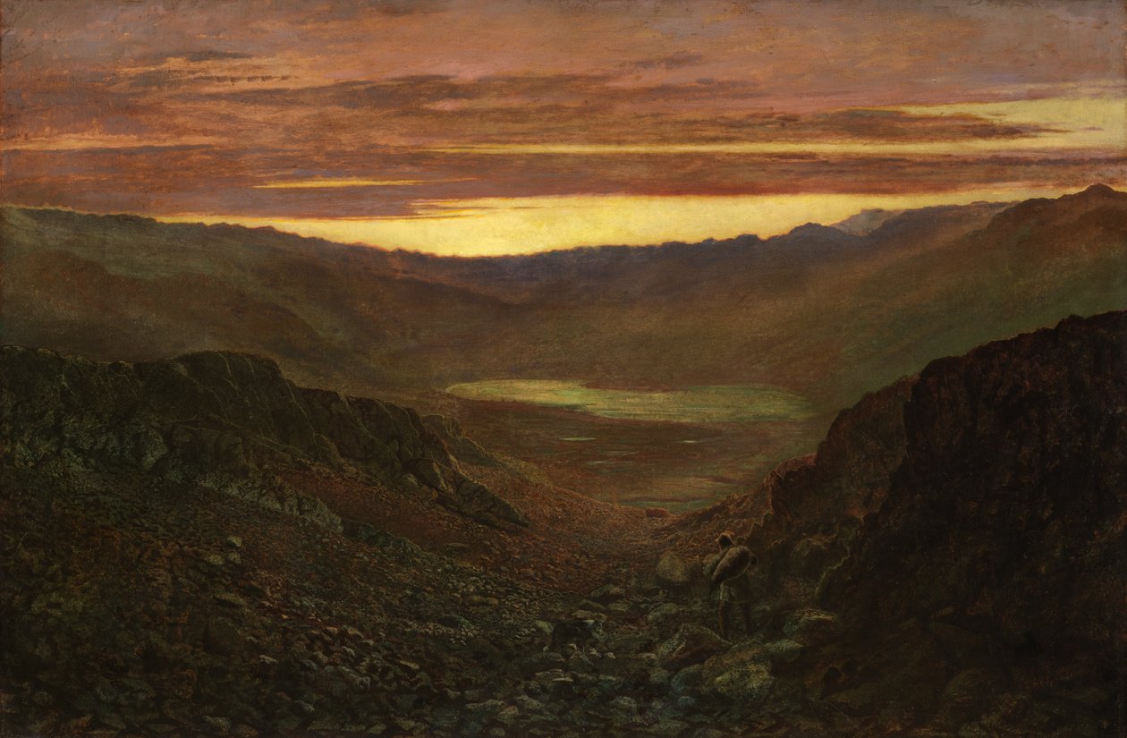 Fleetworth Hollow ja Tarn Green Gable Fell at Twilightista (öljy kankaalle) tekijältä John Atkinson Grimshaw