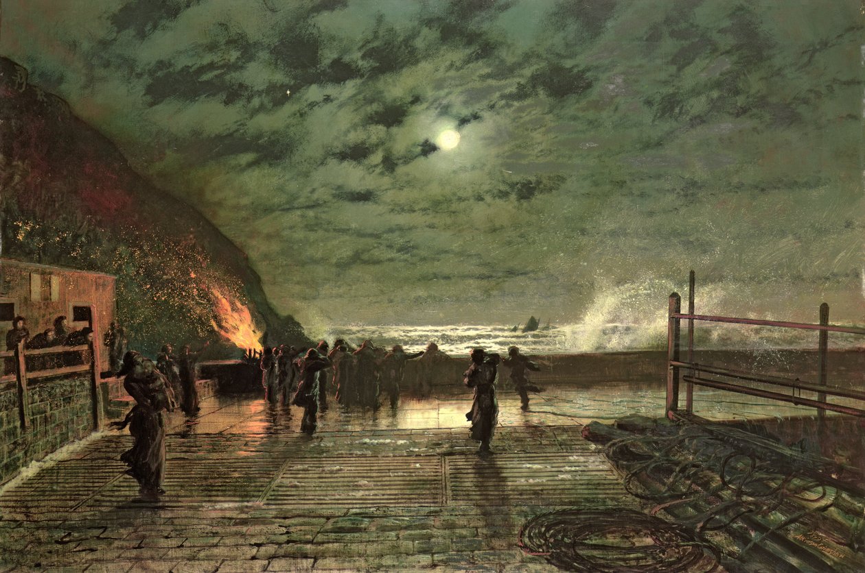 Vaarassa (The Harbour Flare) 1879 (öljy kankaalle) tekijältä John Atkinson Grimshaw