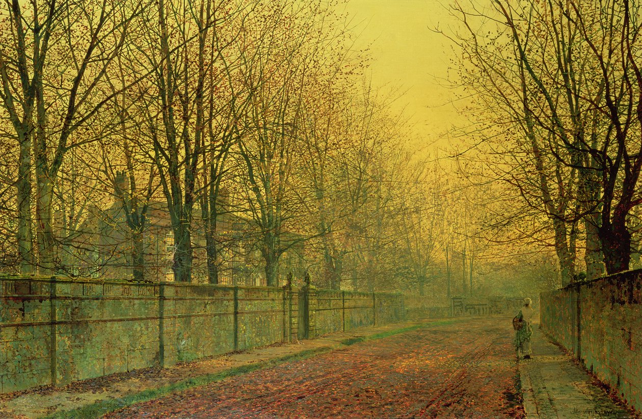 Syksyn kultaisessa hehkussa, 1884 tekijältä John Atkinson Grimshaw