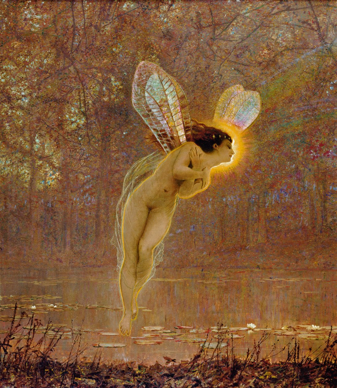 Iris, keijun yksityiskohta tekijältä John Atkinson Grimshaw