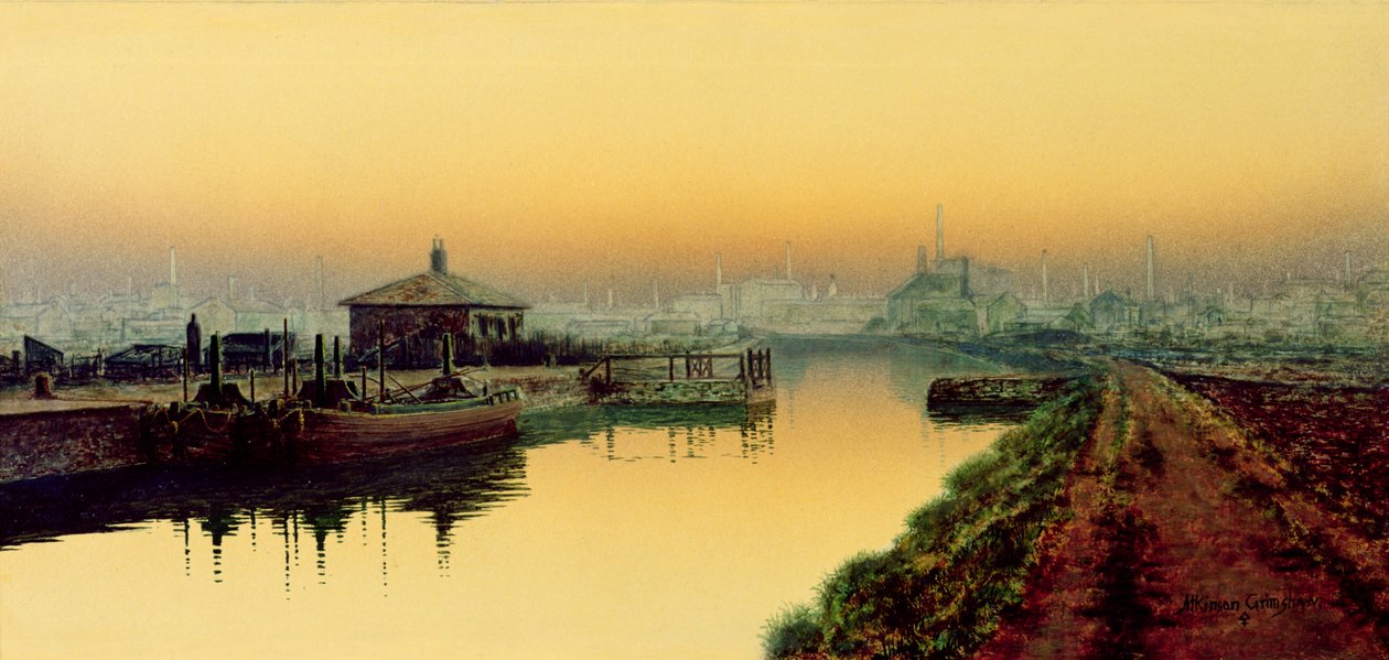 Knostrop Cut, Leeds, sunnuntai-ilta tekijältä John Atkinson Grimshaw