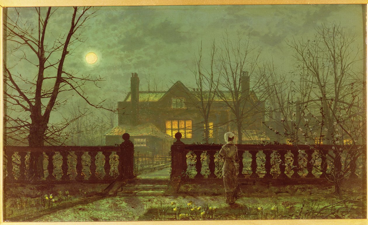 Lady in a Garden by Moonlight, 1892 tekijältä John Atkinson Grimshaw