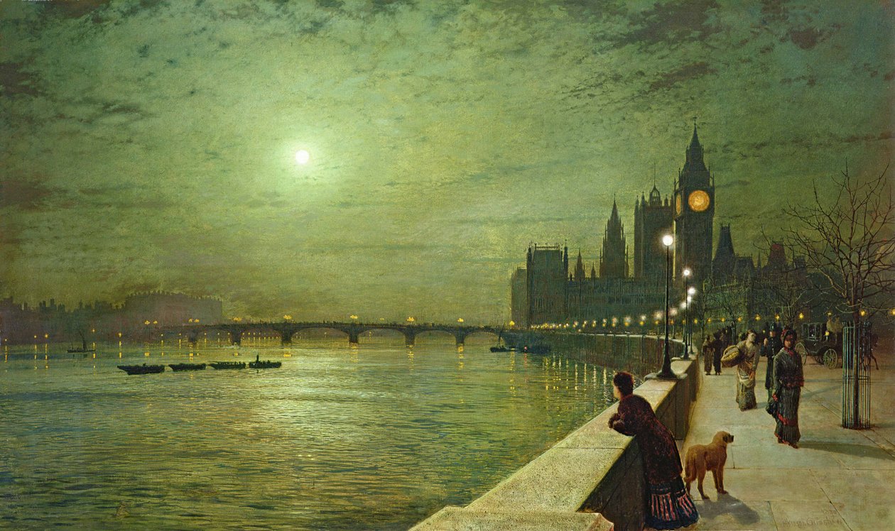 Pohdintoja Thamesin rannalla, Westminsterissä tekijältä John Atkinson Grimshaw