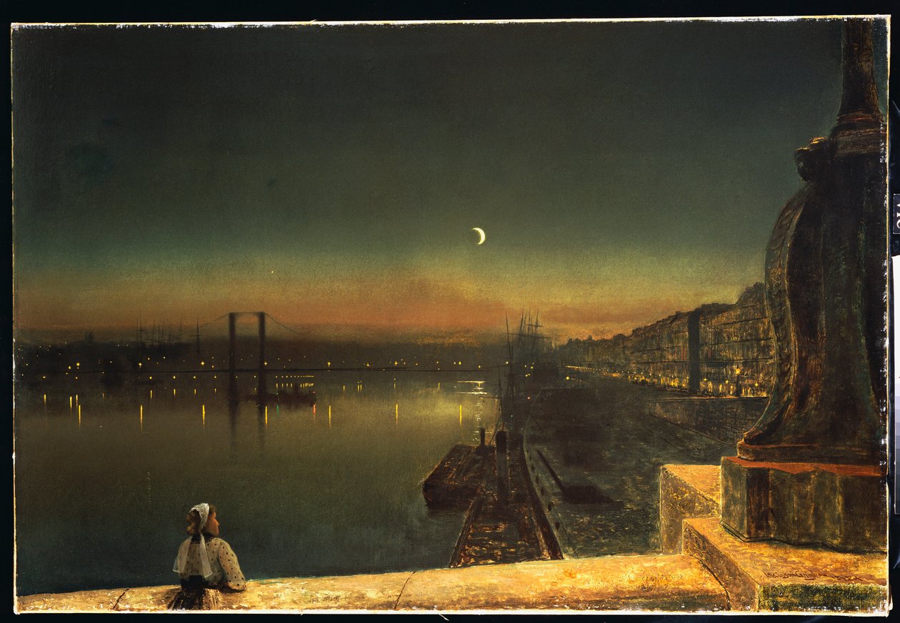 Rouen yöllä Pont de Pierrestä, 1878 tekijältä John Atkinson Grimshaw