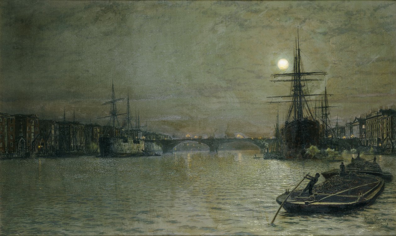 Pool and London Bridge at Night, 1884 tekijältä John Atkinson Grimshaw