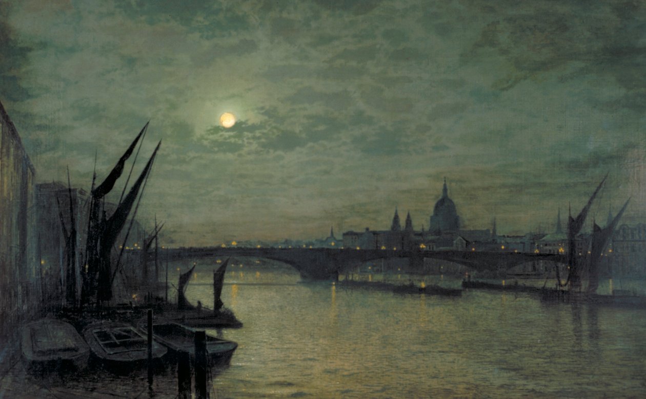 "Thames kuunvalossa Southwark Bridgen kanssa", 1884 tekijältä John Atkinson Grimshaw
