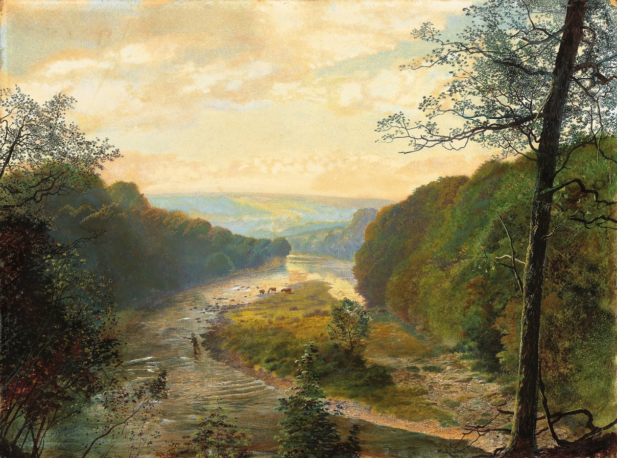 Wharfe Valley, Barden Tower Beyond, 1870 tekijältä John Atkinson Grimshaw
