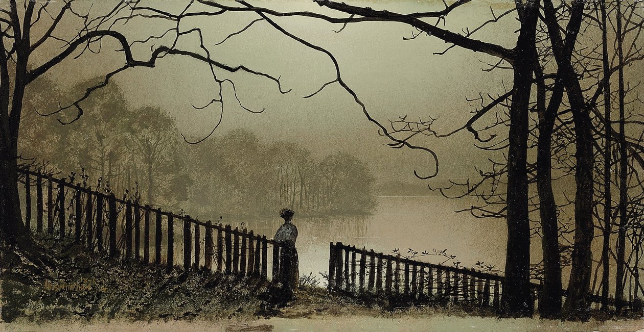 Waterloo Lake, Roundhay Park, Leeds, 1876-7 tekijältä John Atkinson Grimshaw